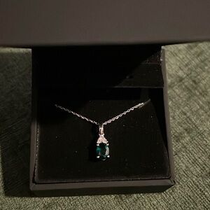Zales Oval Lab-Created Emerald and White Sapphire Tri-Sides Pendant Necklace